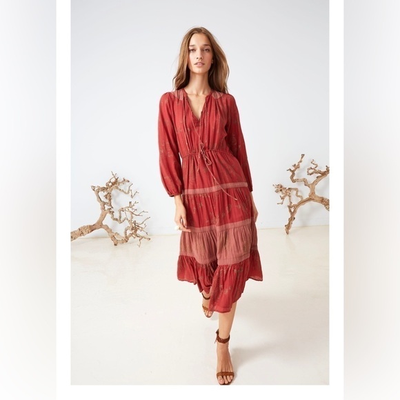 ULLA Johnson Prairie Bohemian Lagenlook Cottagecore Midi Dress 2 - Picture 1 of 11